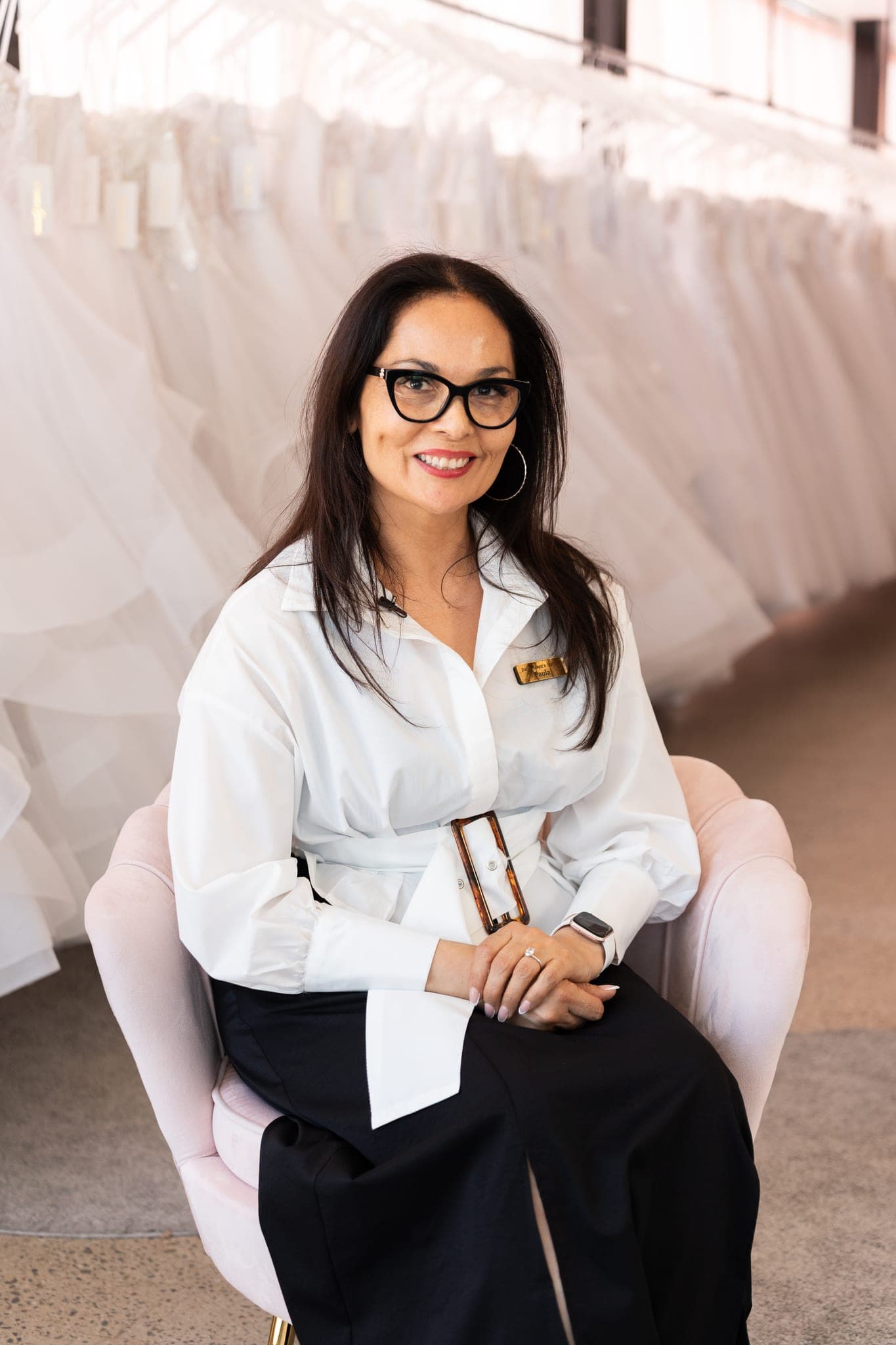Paula, dressmaker and founder of Señorita by Parra Gowns, in her boutique