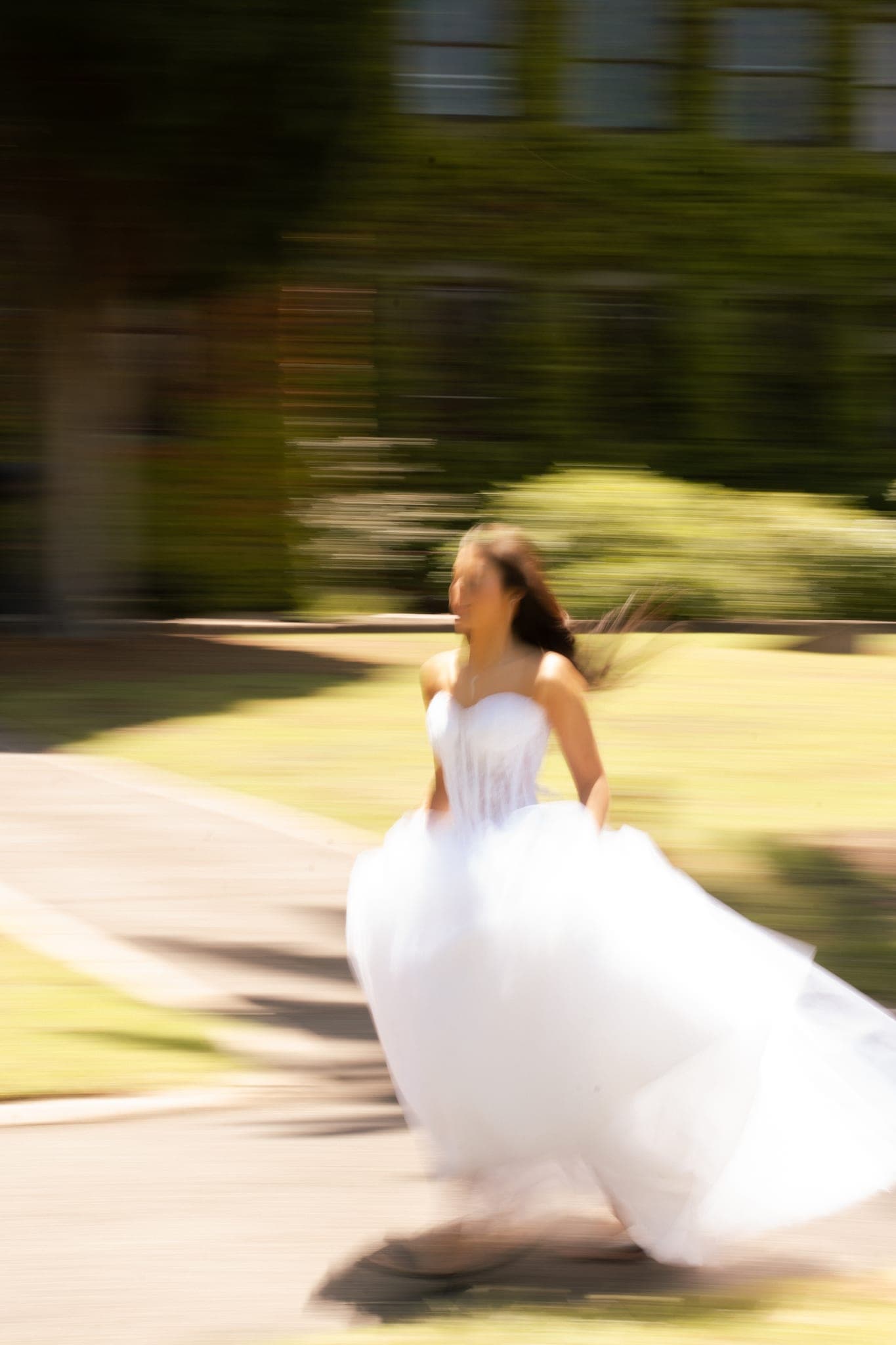 A blur along the path, the skirt still catching up
